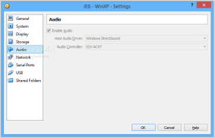 Showing the audio settings for virtual machines in VirtualBox